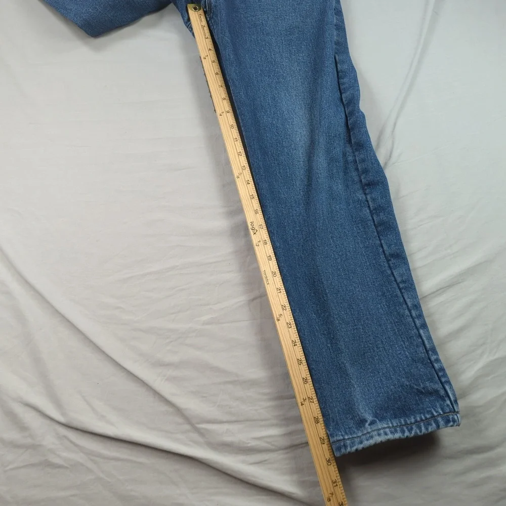 Lands End Jeans Mens 32x30 Blue Flannel Lined Plaid Outdoor Faded